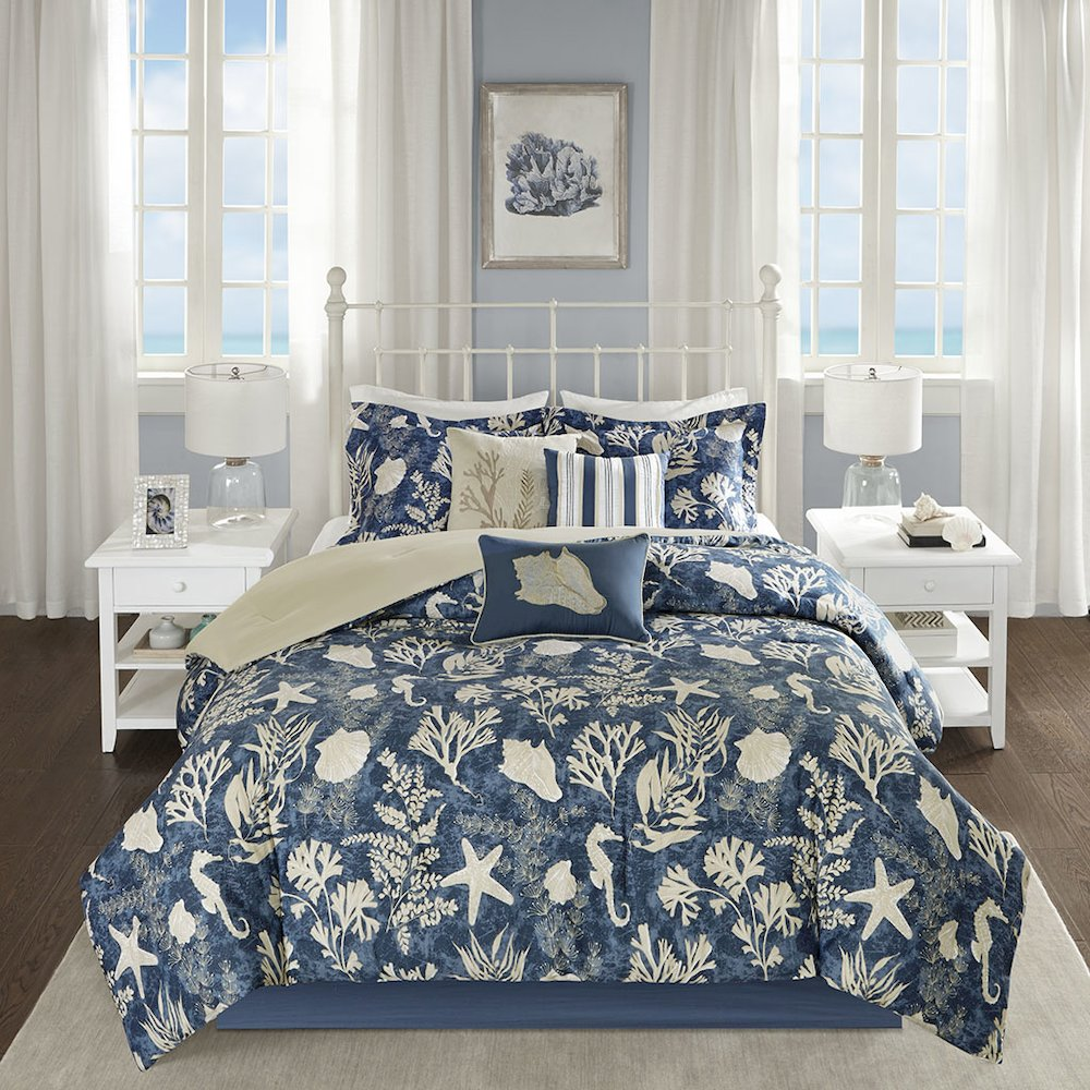 Start2Finish 7-piece cotton sateen comforter bedding set with matching pillow shams and decorative pillows on a neatly made bed.