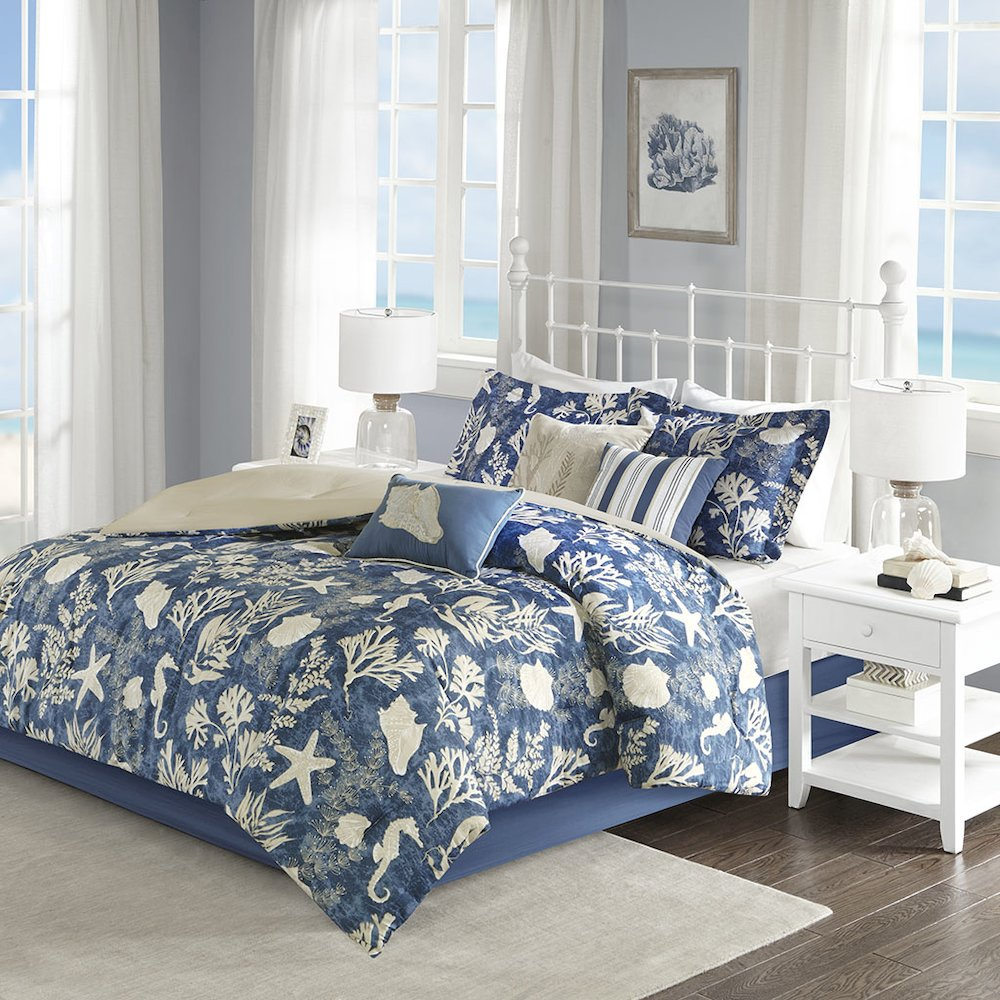 Start2Finish 7-piece cotton sateen comforter set with matching pillow shams and sheets, soft and luxurious bedding for a cozy bedroom.