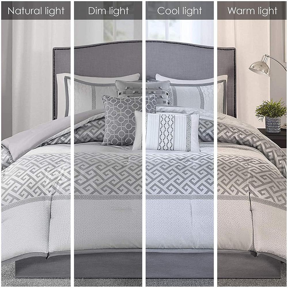 Start2Finish Bennett 7-piece grey comforter bedding set with matching pillow shams and decorative accents.