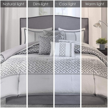 Start2Finish Bennett 7-piece grey comforter bedding set with matching pillow shams and decorative accents.