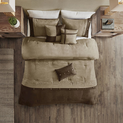 Start2Finish 7-piece faux suede comforter bedding set with matching pillow shams in soft, plush fabric for cozy bedroom decor.