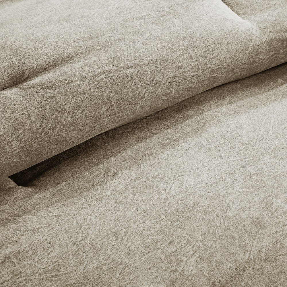 Start2Finish 7-piece faux suede bedding comforter set with soft, plush fabric in neutral tones, includes comforter and pillow shams.