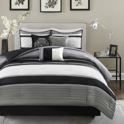 Start2Finish 7-piece comforter set with matching pillow shams, featuring a soft, stylish bedding design.