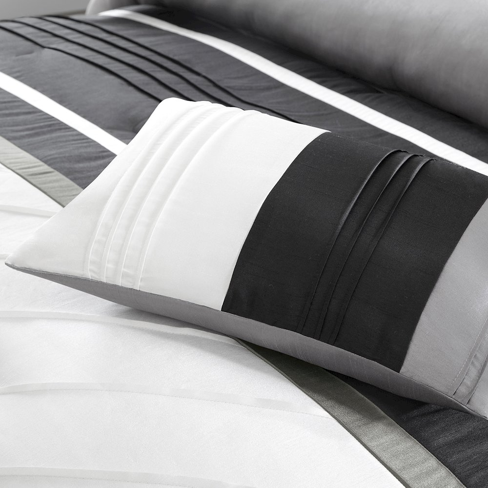 Start2Finish 7-piece comforter set with matching pillow shams and decorative pillows, soft fabric and stylish design.