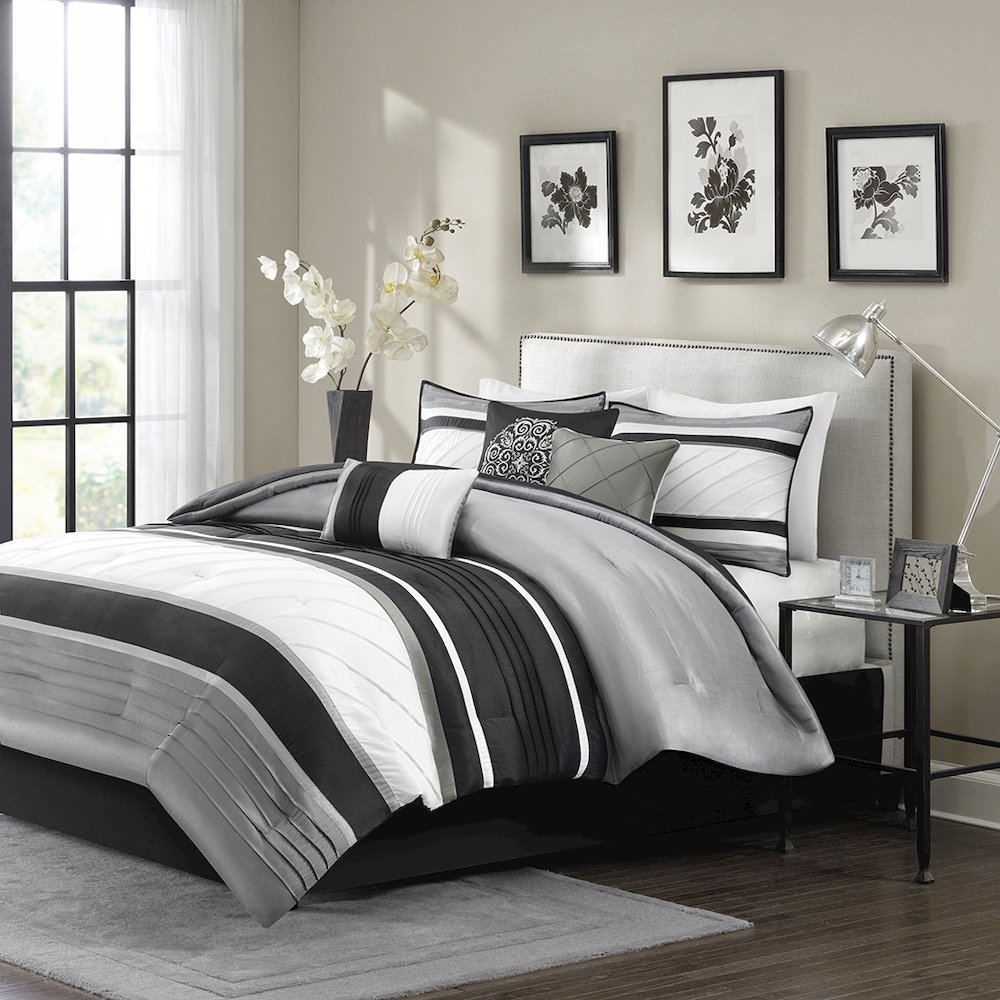 Start2Finish 7-piece comforter set with coordinating pillow shams and decorative accents in a cozy, stylish bedding design.