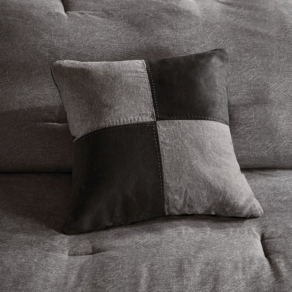 7-piece faux suede comforter bedding set by Start2Finish with soft, textured fabric and matching pillow shams in a neutral tone.