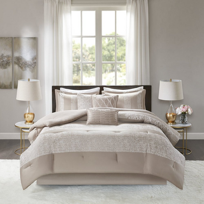 Start2Finish 7-piece chenille jacquard bedding comforter set featuring textured pattern and coordinating pillow shams for a cozy bedroom look.