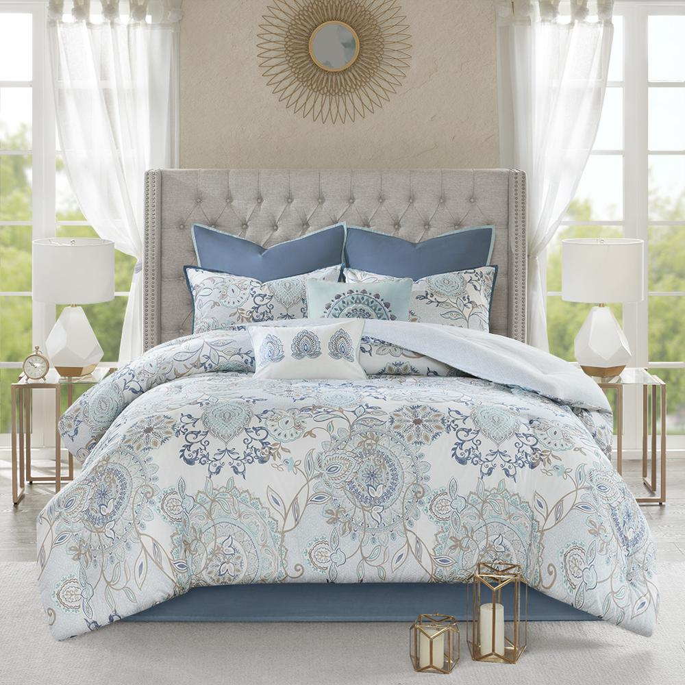 Start2Finish 8-piece cotton floral printed reversible comforter set for bedding with colorful floral designs and soft fabric.