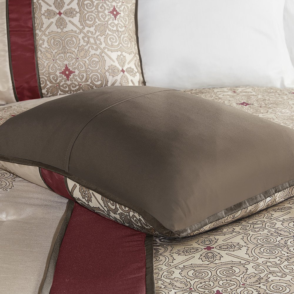 Start2Finish 7-piece jacquard bedding comforter set with matching throw pillows, featuring intricate woven patterns in a stylish design.