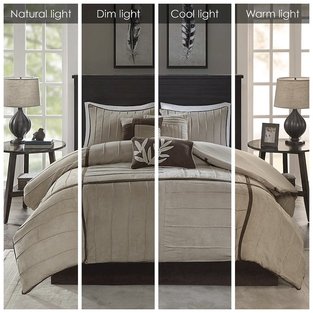 Start2Finish 7-piece comforter set with matching pillow shams and bed skirt in soft, neutral fabric for a cozy bedroom look.