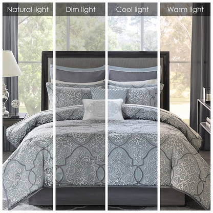 Start2Finish 12-piece bedding set with comforter and cotton bed sheets, featuring soft, breathable fabric for cozy sleep.