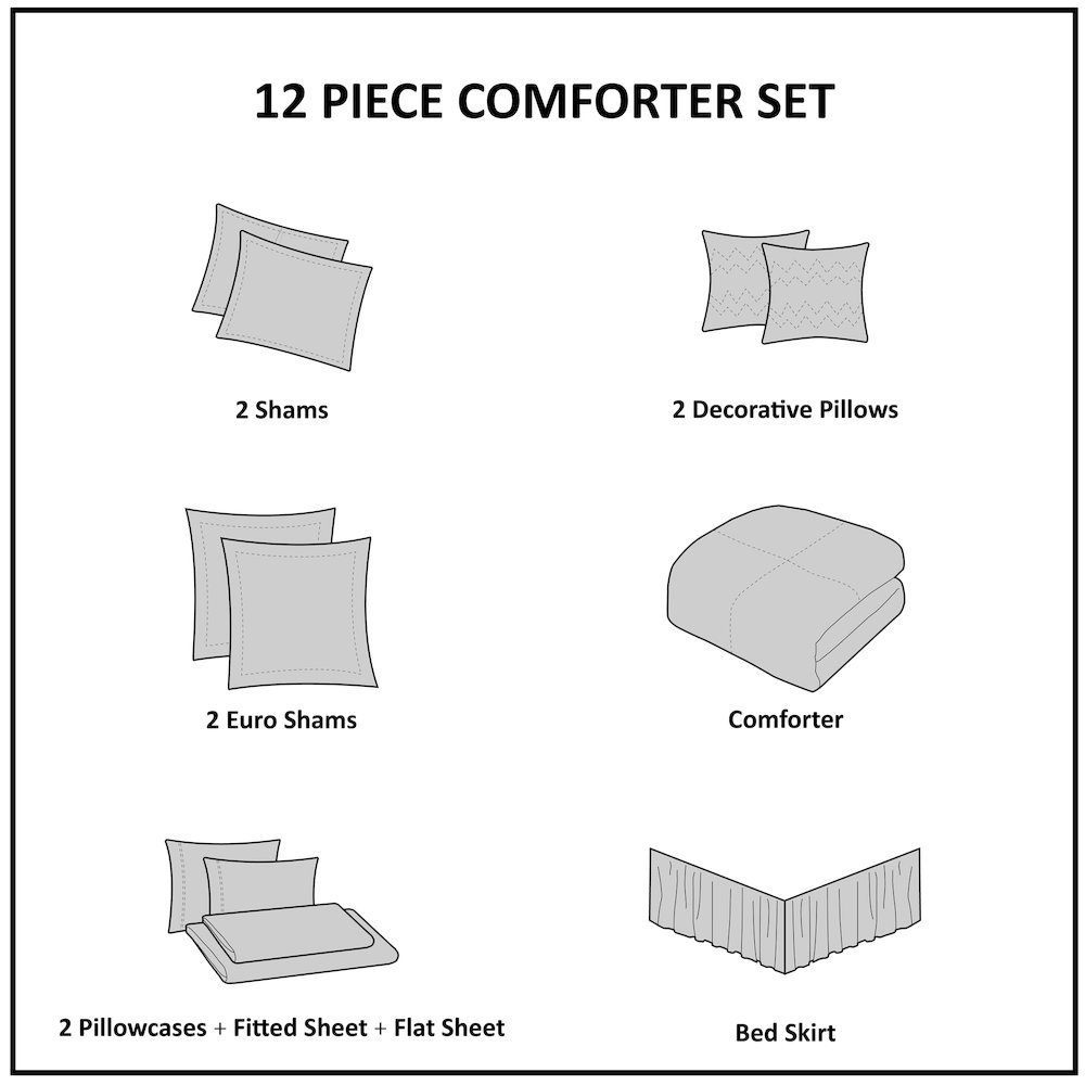 Start2Finish 12-piece comforter set with matching cotton bed sheets, featuring a cozy, stylish bedding ensemble for a bedroom.