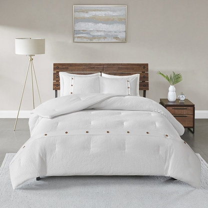 Start2Finish 3-piece cotton waffle weave comforter bedding set with textured, breathable fabric for cozy bedroom decor.