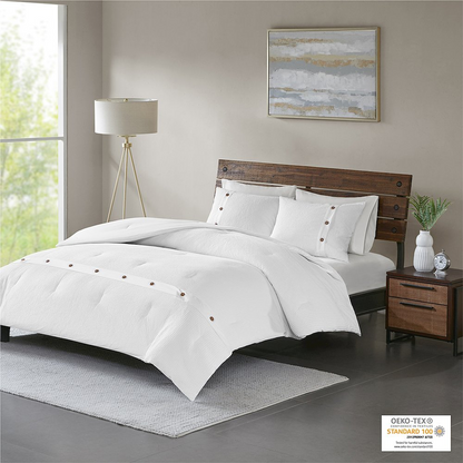 Start2Finish 3-piece cotton waffle weave comforter bedding set with textured, soft fabric and matching pillow shams.