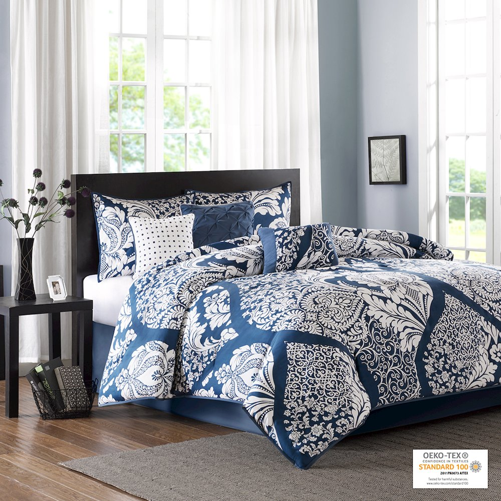 Start2Finish 7-piece cotton printed comforter set with colorful floral pattern on a bed with matching pillows.