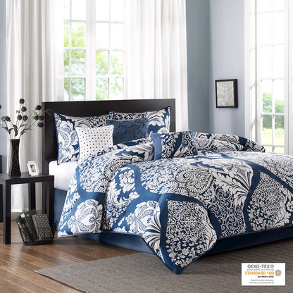 Start2Finish 7-piece cotton printed comforter set with colorful floral pattern on a bed with matching pillows.