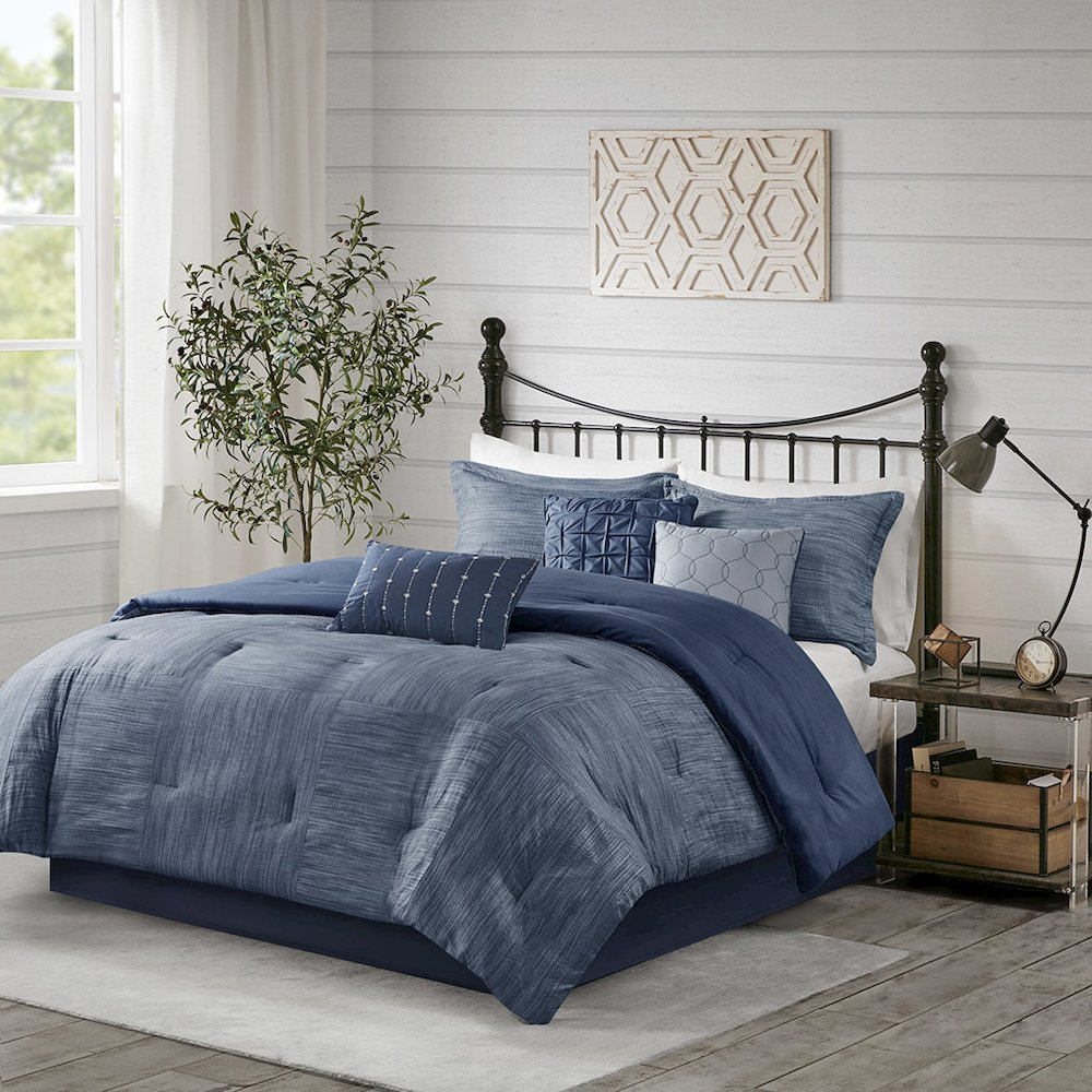 Start2Finish 7-piece printed seersucker bedding comforter set with colorful pattern and matching pillow shams.