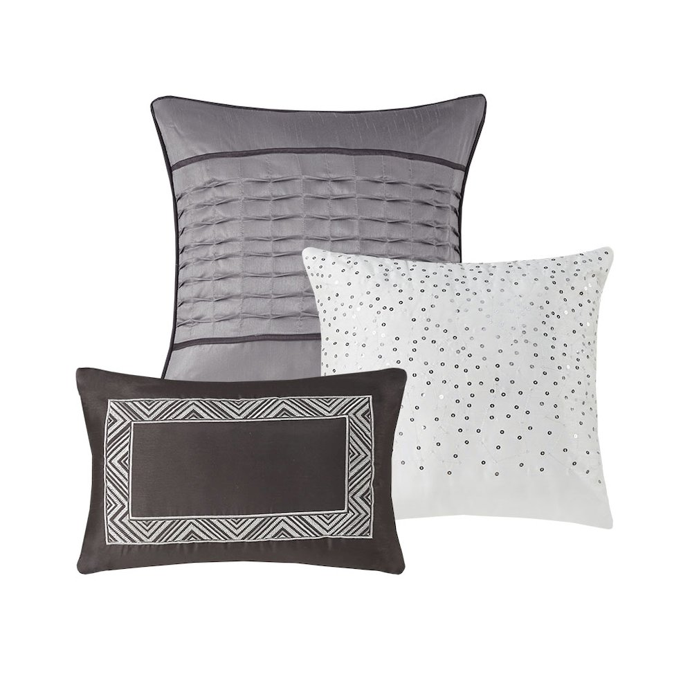Start2Finish 7-piece Jacquard comforter set with intricate woven pattern and matching pillow shams on a neatly made bed.