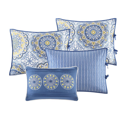 Start2Finish Tangiers 6-piece reversible blue bedding daybed cover set with patterned design and matching pillow shams.