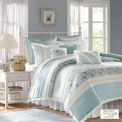 Start2Finish 9-piece cotton percale duvet cover bedding set with matching pillowcases in a crisp, white design.