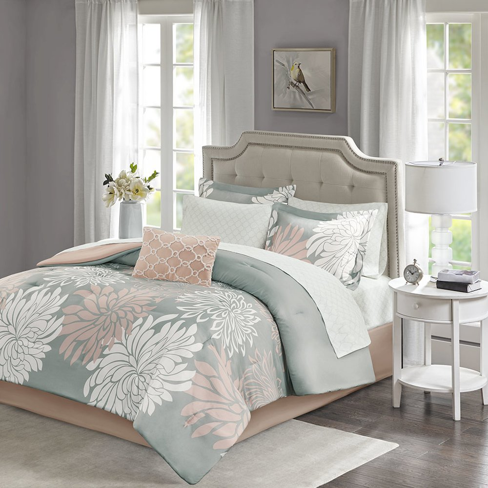 Start2Finish 9-piece comforter set with cotton bed sheets, featuring a cozy, stylish bedding ensemble in neutral tones.
