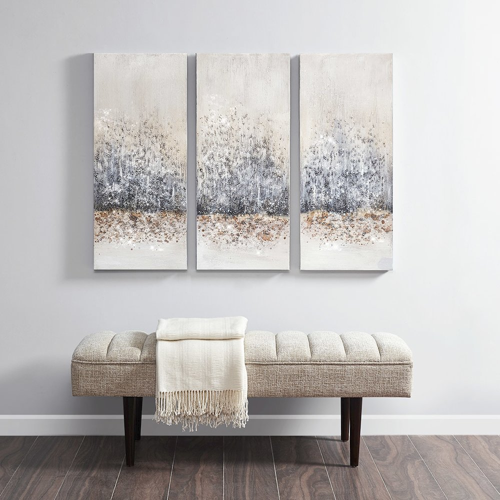 Start2Finish hand-embellished 3-piece canvas wall art set with colorful, textured abstract designs for home decor.