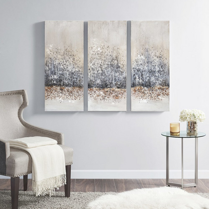 Hand embellished 3-piece canvas wall art set by Start2Finish featuring vibrant, textured designs for modern home décor.