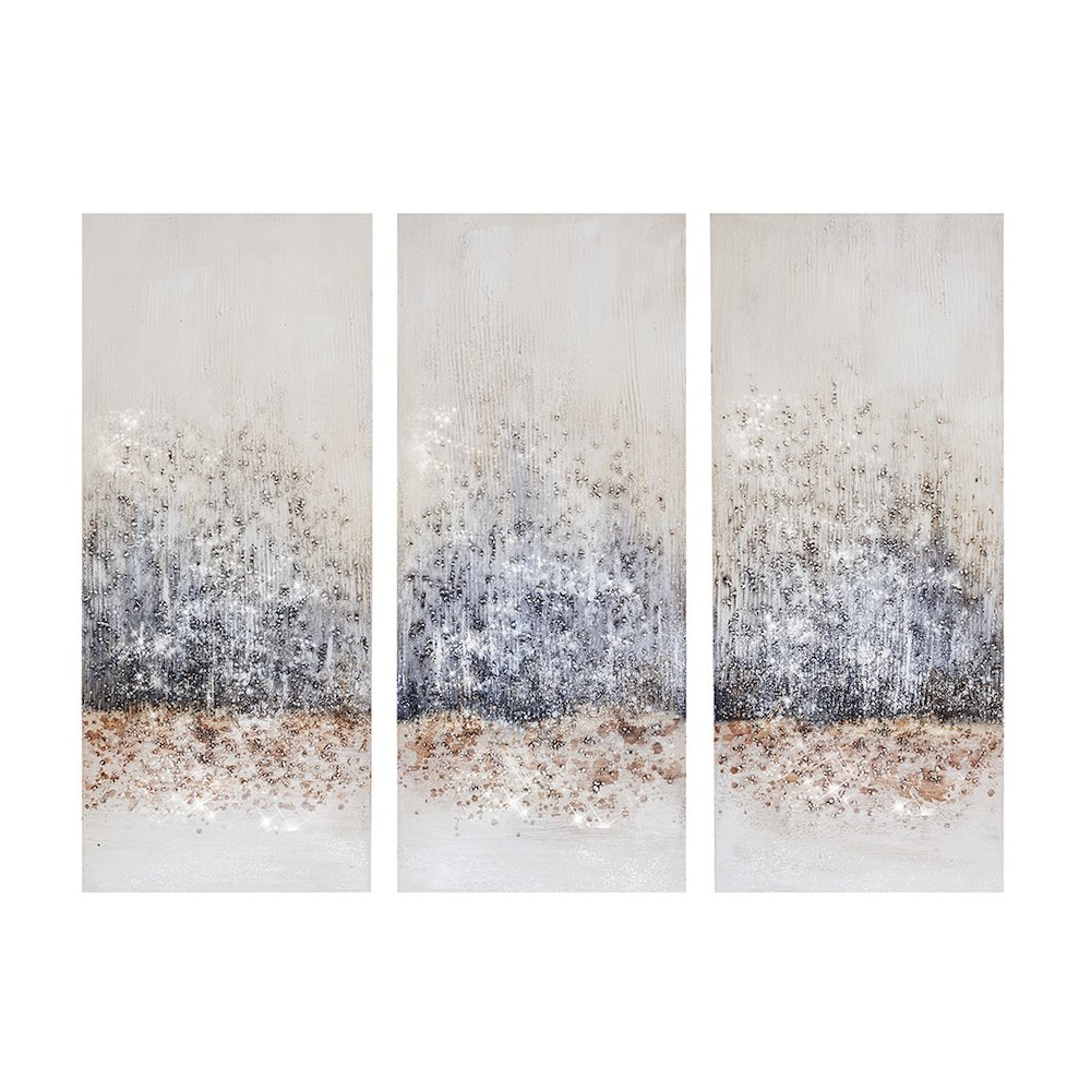 Hand embellished 3-piece canvas wall art set by Start2Finish, featuring vibrant, textured designs on large decorative canvases.