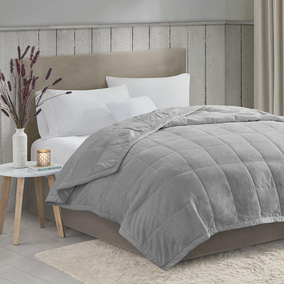Reversible HeiQ Smart Temperature down alternative blanket by Start2Finish, showing cozy bedding with reversible sides and smart temperature control.