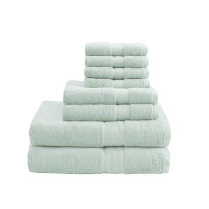 Start2Finish 8-piece cotton bath towel set with antimicrobial properties, featuring plush, soft towels in various sizes.