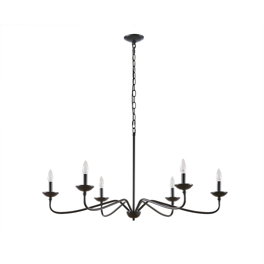 Start2Finish 6-light farmhouse metal chandelier with rustic finish and open frame design for farmhouse and industrial-style lighting.