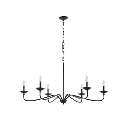 Start2Finish 6-light farmhouse metal chandelier with rustic finish and open frame design for farmhouse and industrial-style lighting.