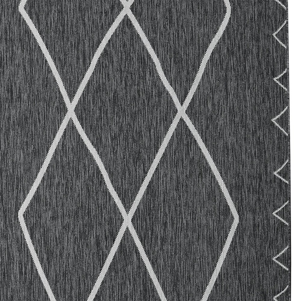 Start2Finish Moroccan indoor/outdoor rug with geometric patterns in neutral tones, suitable for versatile home or patio decor.