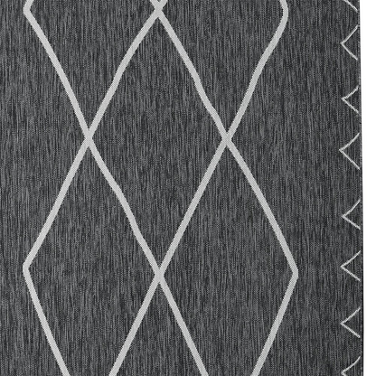Start2Finish Moroccan indoor/outdoor rug with geometric patterns in neutral tones, suitable for versatile home or patio decor.