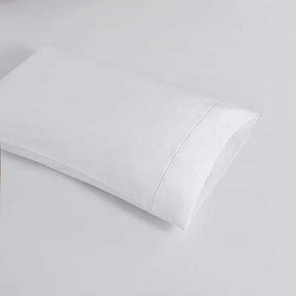 Start2Finish Pima Cotton Sheet Set with smooth, soft white sheets and pillowcases laid out on a bed for comfortable sleep.