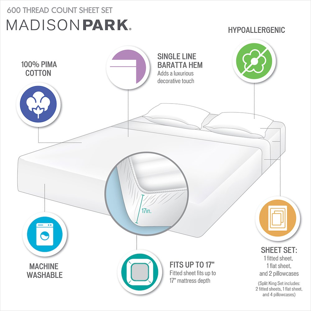 Start2Finish Pima Cotton Sheet Set with neatly folded white sheets and pillowcases on a bed for a soft, luxurious look.
