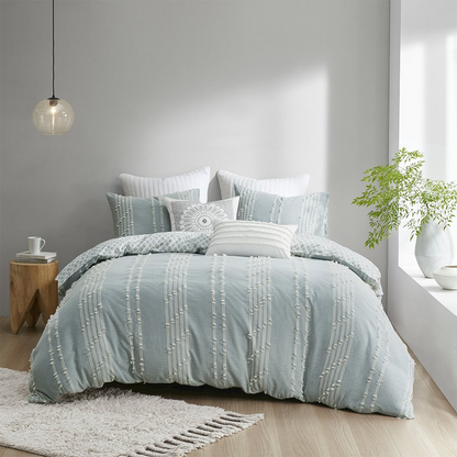 Start2Finish 3-piece cotton jacquard duvet cover set featuring elegant woven pattern on soft fabric for a cozy bedroom look.