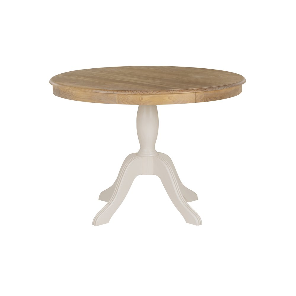 Start2Finish Tobin Pedestal Dining Table in natural wood and white finish with a sleek, modern design and sturdy pedestal base.