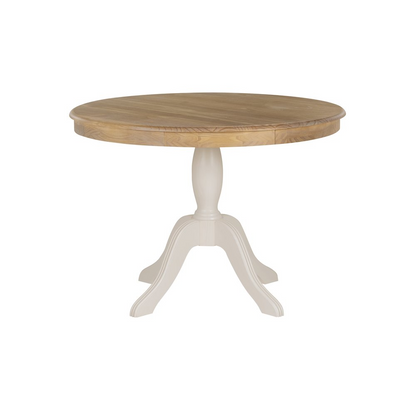 Start2Finish Tobin Pedestal Dining Table in natural wood and white finish with a sleek, modern design and sturdy pedestal base.
