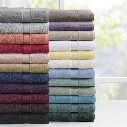 Start2Finish 100% cotton antimicrobial towel set with 8 plush bath towels displayed in soft, neutral tones.