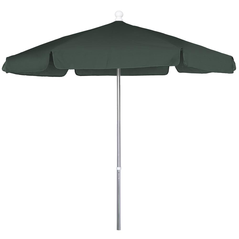 Start2Finish 7.5-foot hex garden umbrella with 6 ribs in forest green vinyl-coated weave, providing shade and outdoor coverage.