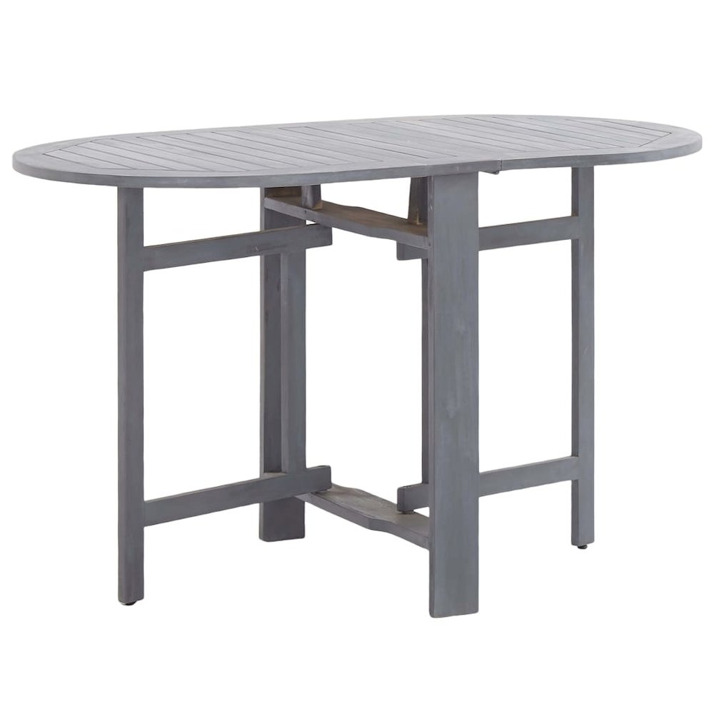 Grey solid acacia wood dining table by Start2Finish, medium size, foldable design, showcasing smooth surface and sturdy build.