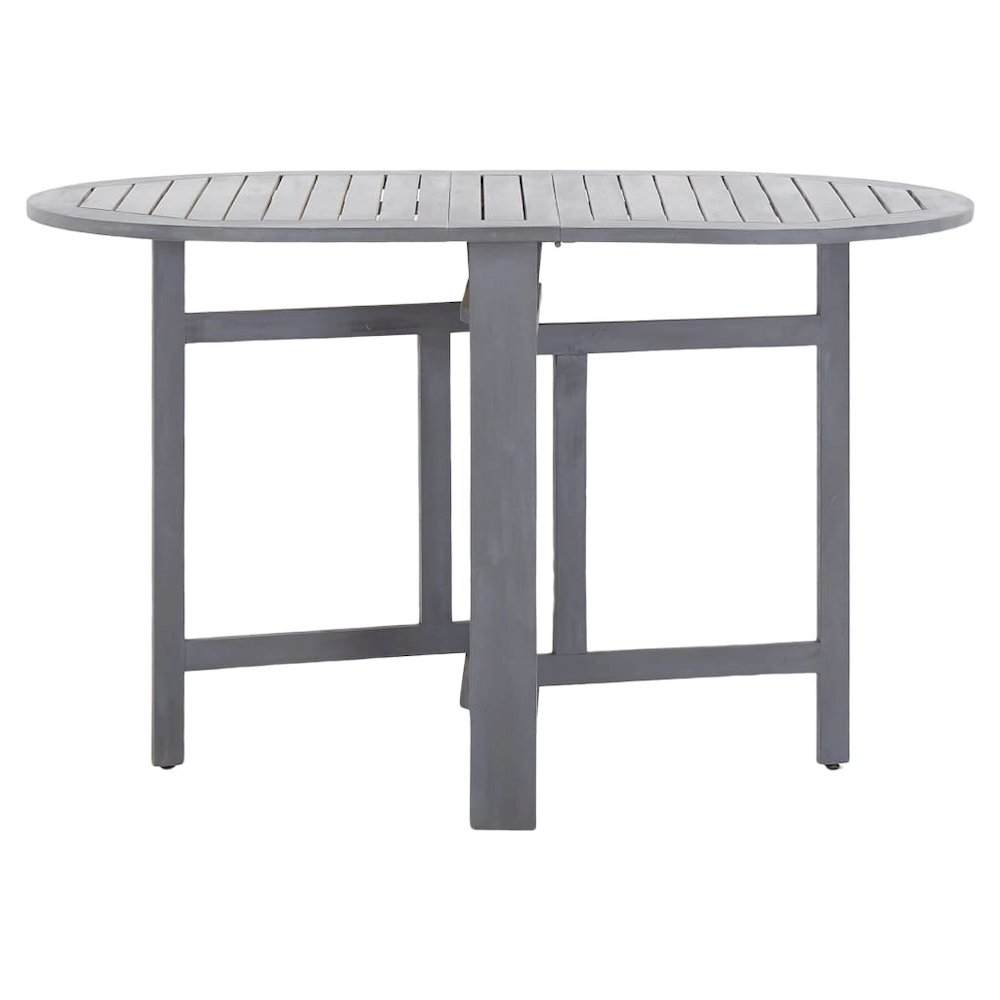 Grey solid acacia wood dining table by Start2Finish, medium size, foldable for versatile use and contemporary style.