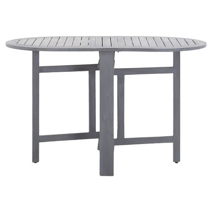 Grey solid acacia wood dining table by Start2Finish, medium size, foldable for versatile use and contemporary style.