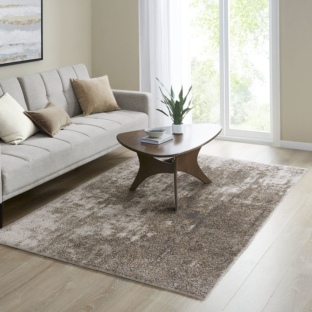 Start2Finish Cozy Shag Abstract Area Rug with plush texture and modern design in neutral tones, ideal for living rooms or bedrooms.