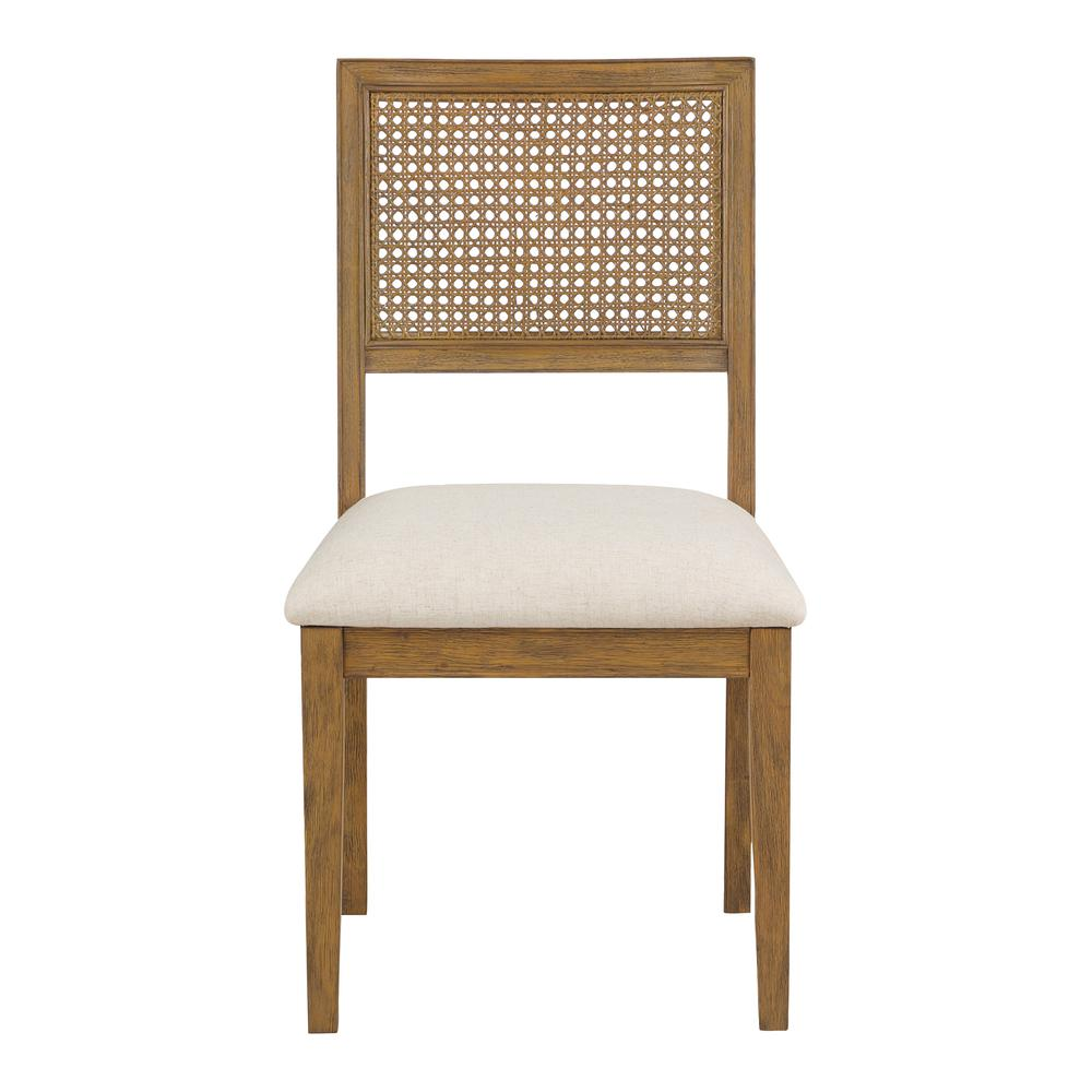 Set of two Alaina Cane Back Dining Chairs by Start2Finish with linen fabric and coastal wash finish, showcasing stylish furniture design.