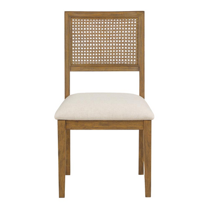 Set of two Alaina Cane Back Dining Chairs by Start2Finish with linen fabric and coastal wash finish, showcasing stylish furniture design.