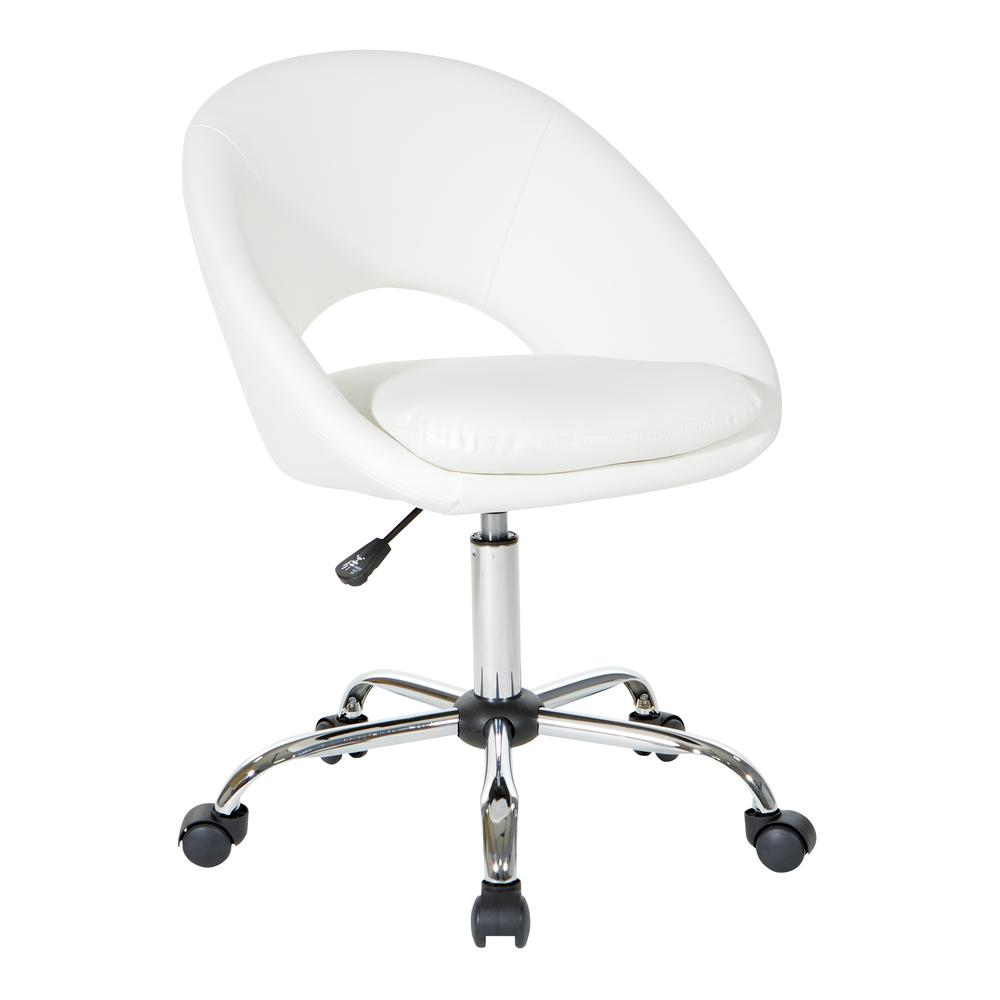 Start2Finish Milo height adjustable home office chair with white faux leather upholstery and chrome base, ergonomic and stylish.