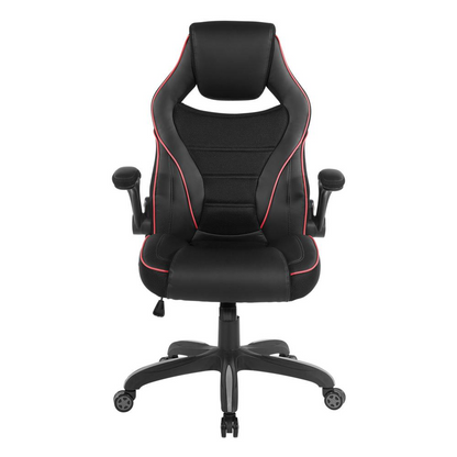 Red faux leather Xeno Gaming Chair by Start2Finish with ergonomic design and adjustable features for comfortable gaming sessions.