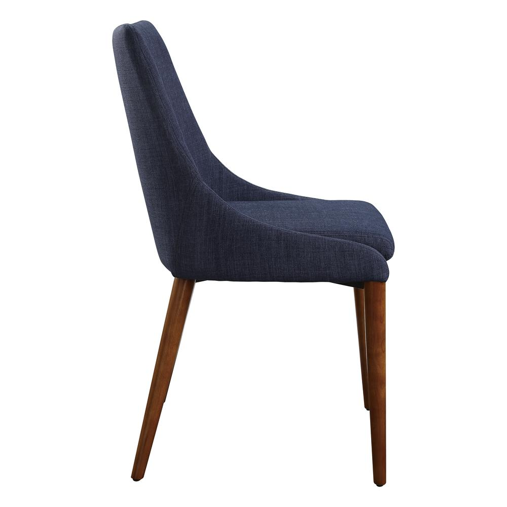 Pair of Palmer Mid-Century Modern fabric dining accent chairs in navy with wooden legs, designed for stylish seating.